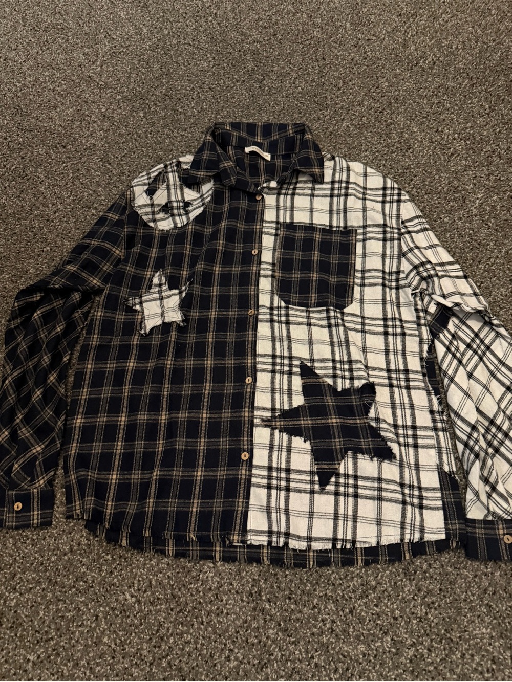 Patchwork Black & White Plaid Button-Down Shirt